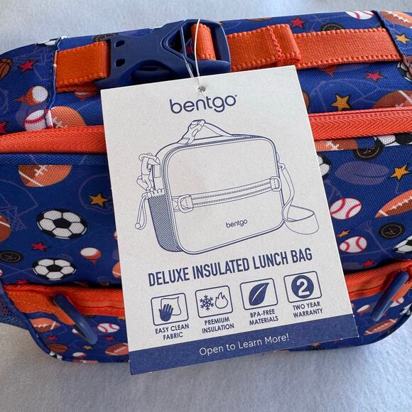 Bentgo Deluxe Insulated Lunch Bag Kids Sports Theme Blue BPA-Free NWT soccer - Picture 4 of 7